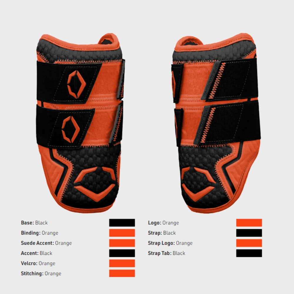 EVOSHIELD CUSTOM EXCLUSIVE PRO-SRZ™ 2.0 BATTER'S DOUBLE STRAP ELBOW GUARD: BLACK/ORANGE