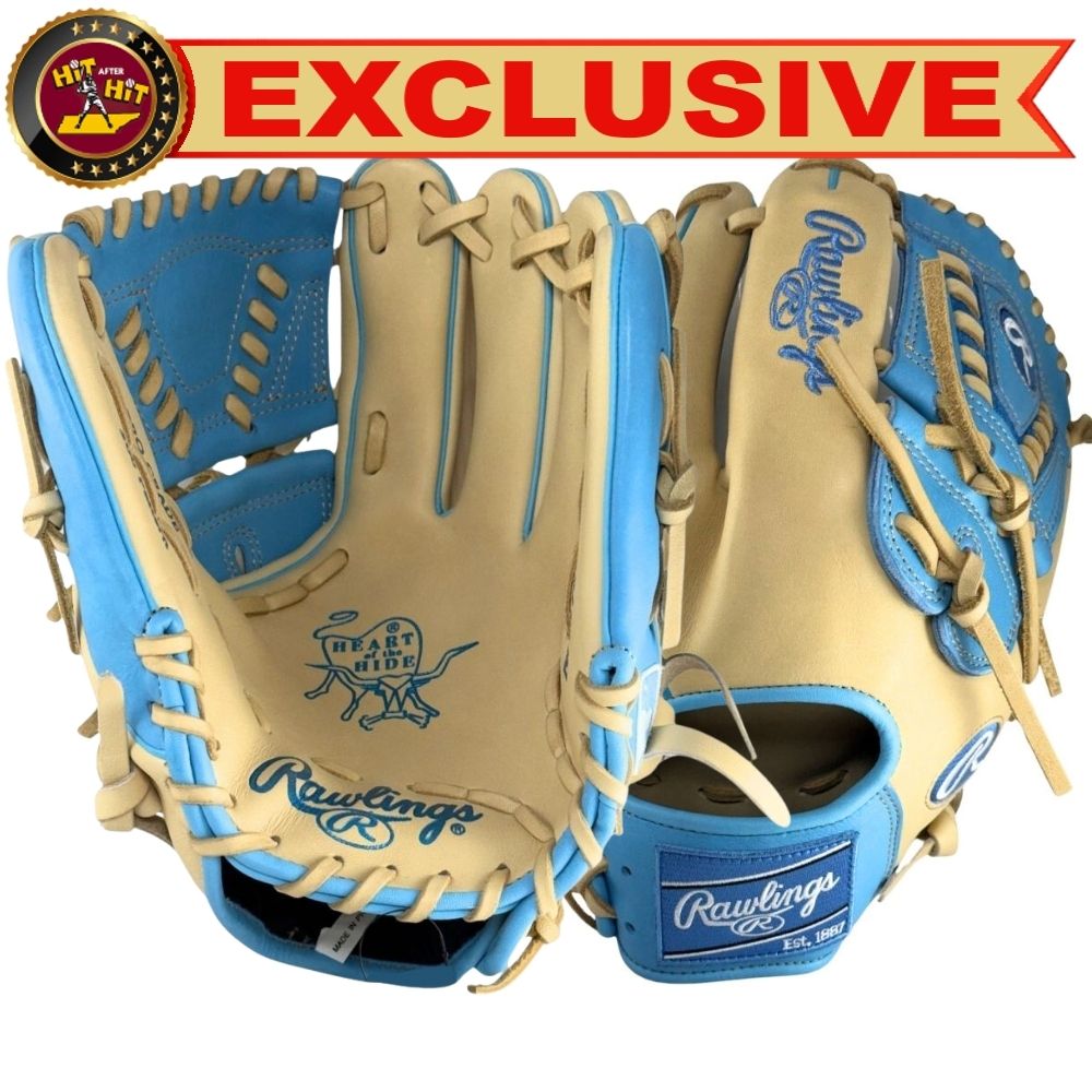 Rawlings Custom PRO206-30 Heart of the Hide 12" Pitcher's Glove: Camel/Columbia Blue
