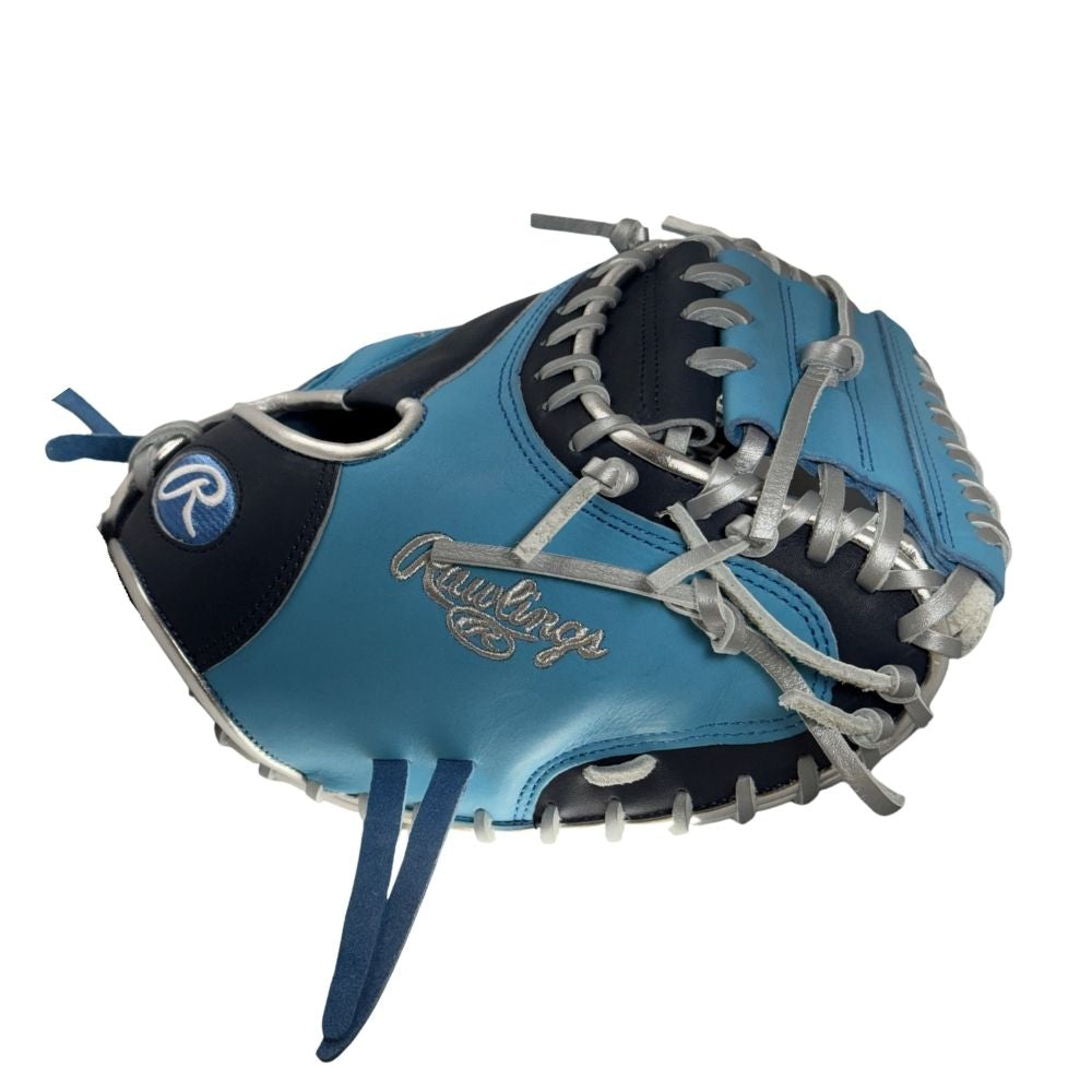 Rawlings Custom 33" PROCM33-23 Heart of the Hide Catchers Mitt: Columbia Blue/Navy/Silver
