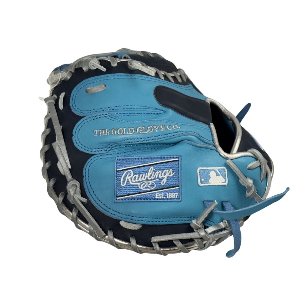Rawlings Custom 33" PROCM33-23 Heart of the Hide Catchers Mitt: Columbia Blue/Navy/Silver