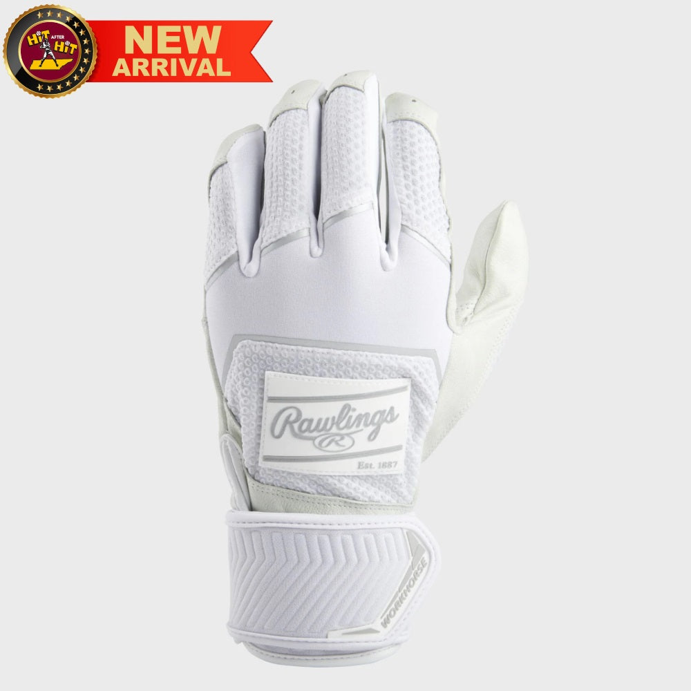 RAWLINGS WORKHORSE COMPRESSION STRAP BATTING GLOVES: WHITE