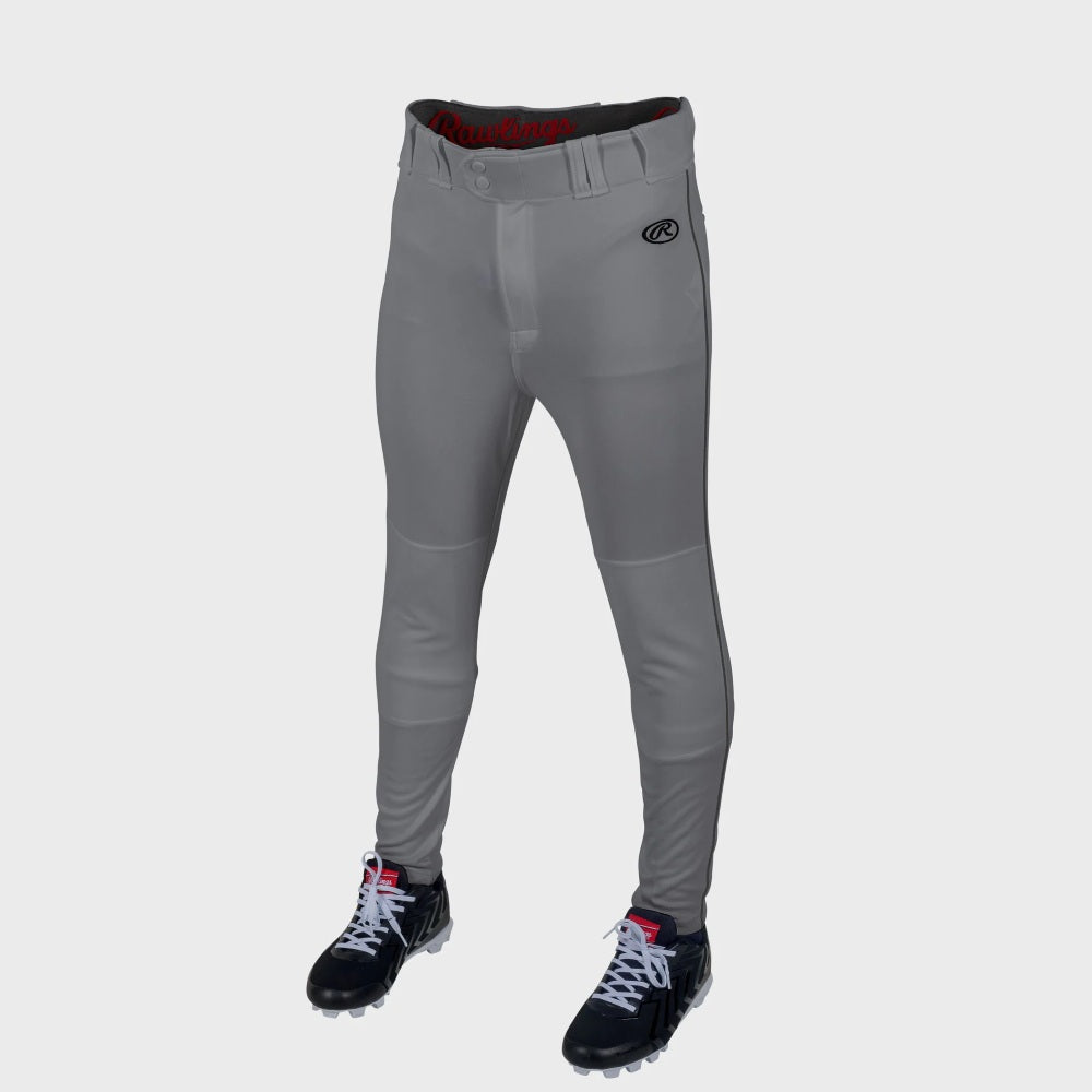 RAWLINGS LAUNCH ADULT GRAY/BLACK JOGGER FIT PIPED BASEBALL PANTS: LNCHJGP
