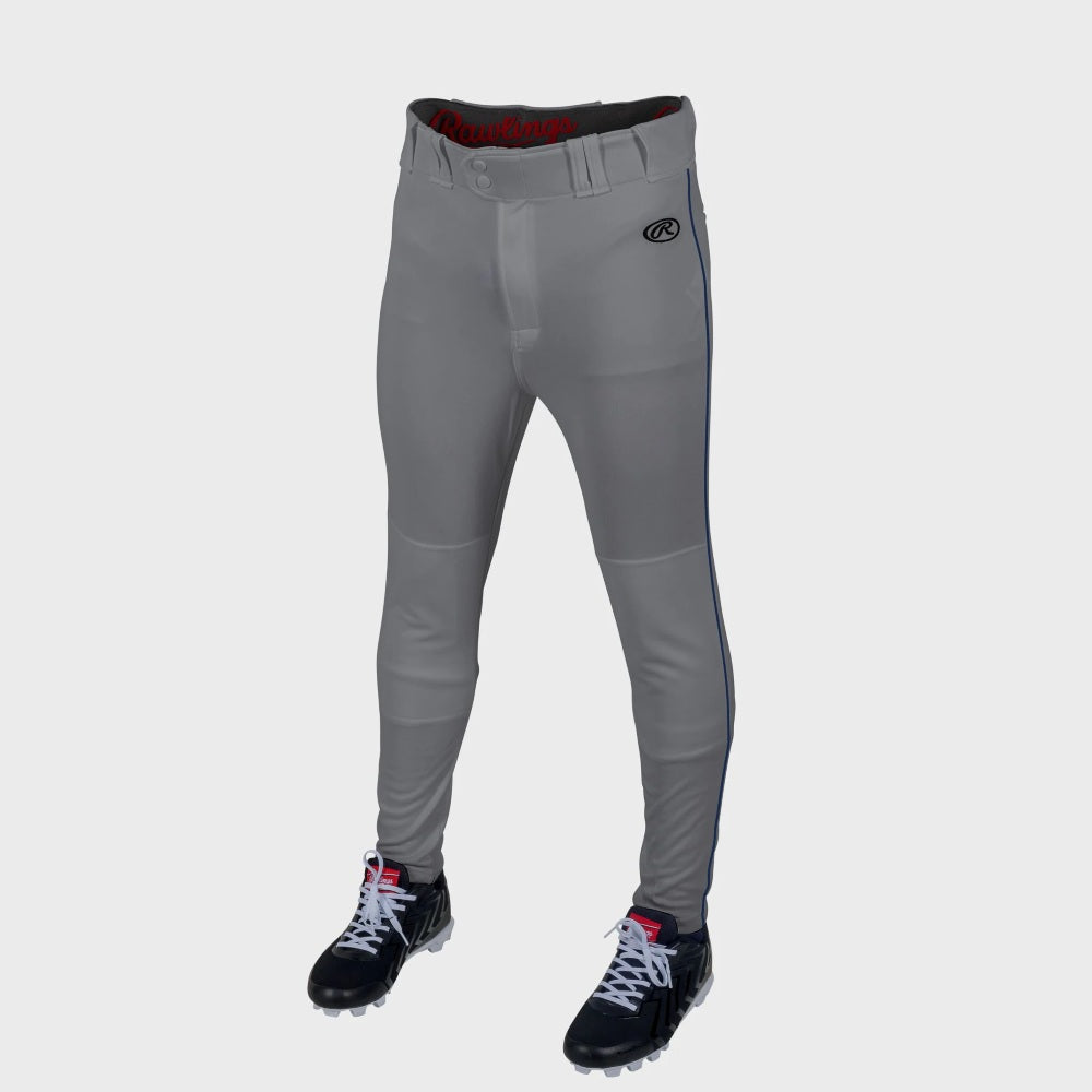 RAWLINGS LAUNCH ADULT GRAY/NAVY JOGGER FIT PIPED BASEBALL PANTS: LNCHJGP