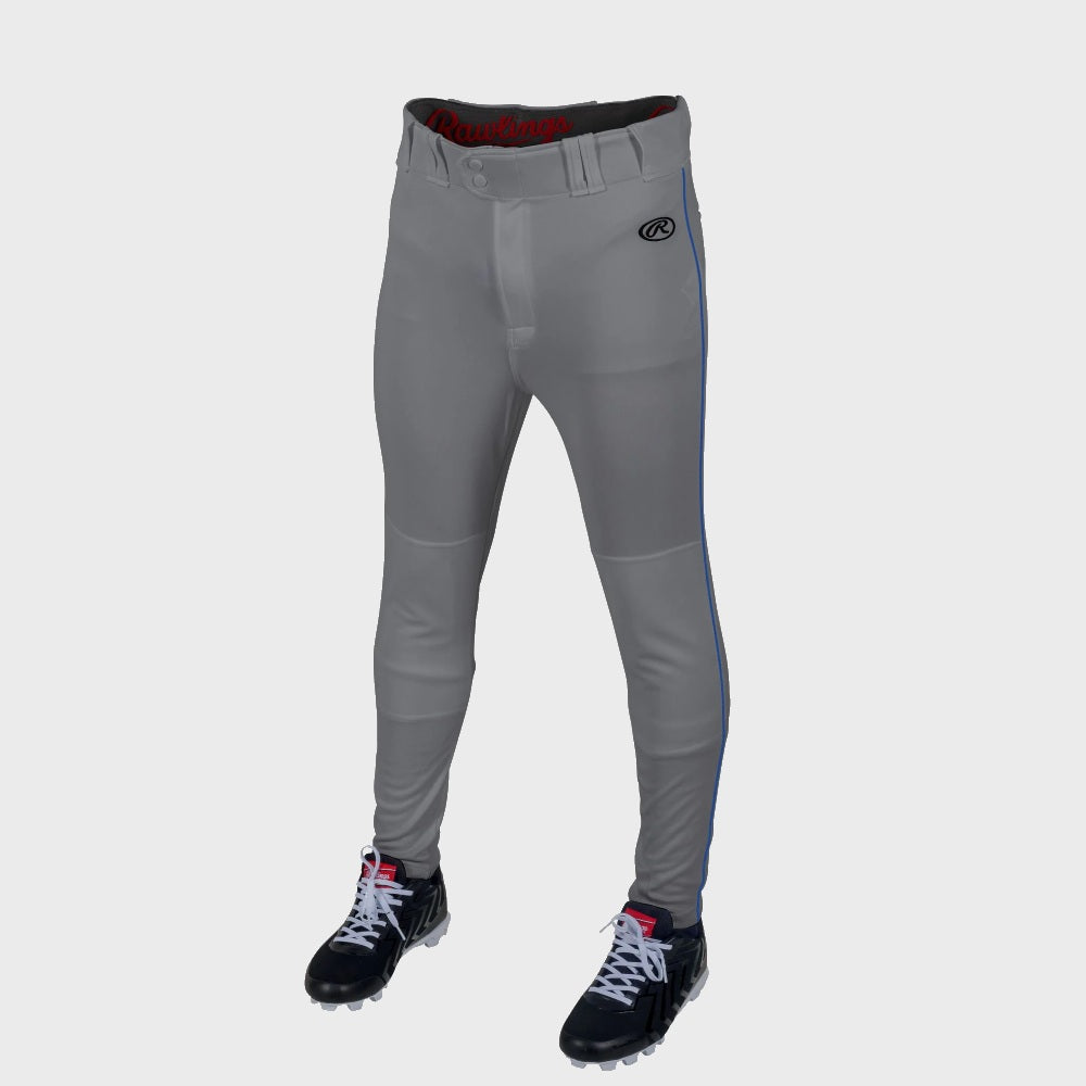 RAWLINGS LAUNCH ADULT GRAY/ROYAL JOGGER FIT PIPED BASEBALL PANTS: LNCHJGP