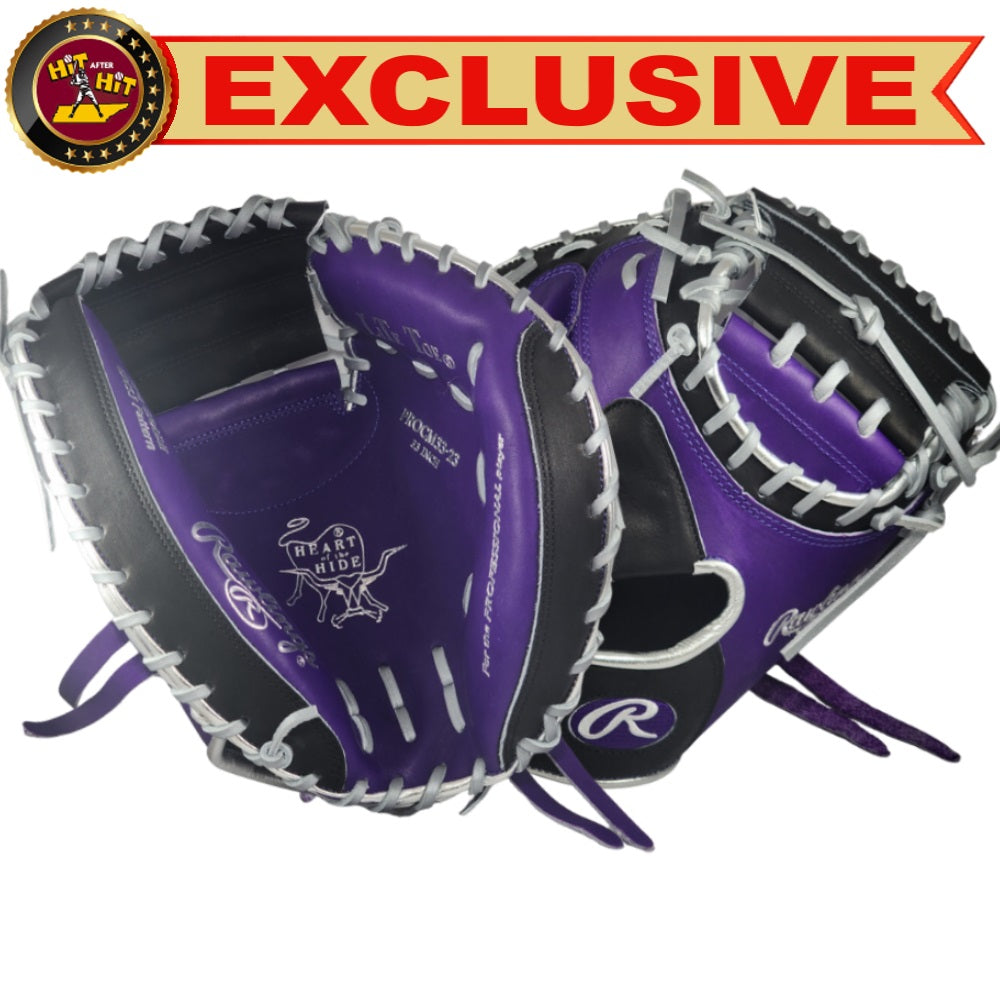 Rawlings Custom 33" PROCM33-23 Heart of the Hide Catchers Mitt: Purple/Black/Silver