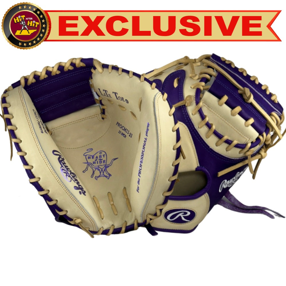 Rawlings Custom 33" PROCM33-23 Heart of the Hide Catchers Mitt: Purple/Camel