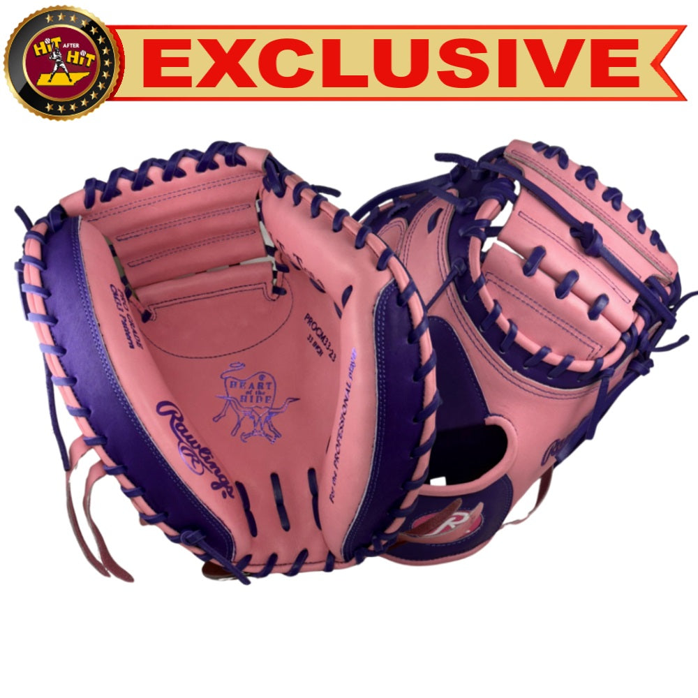 Rawlings Custom 33" PROCM33-23 Heart of the Hide Catchers Mitt: Pink/Purple