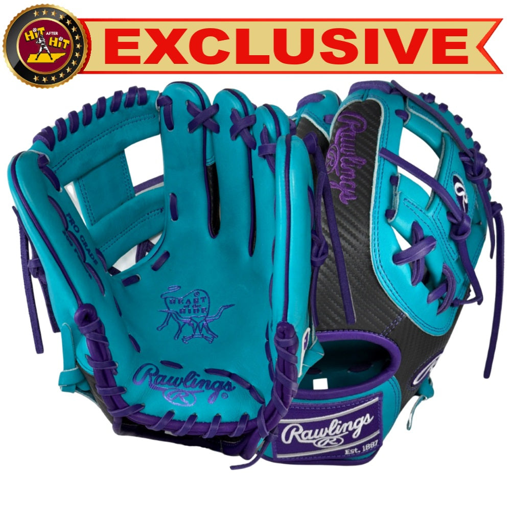 Rawlings Custom PRO204DM-2 11.5" Infielders Glove: Black/Teal/Purple