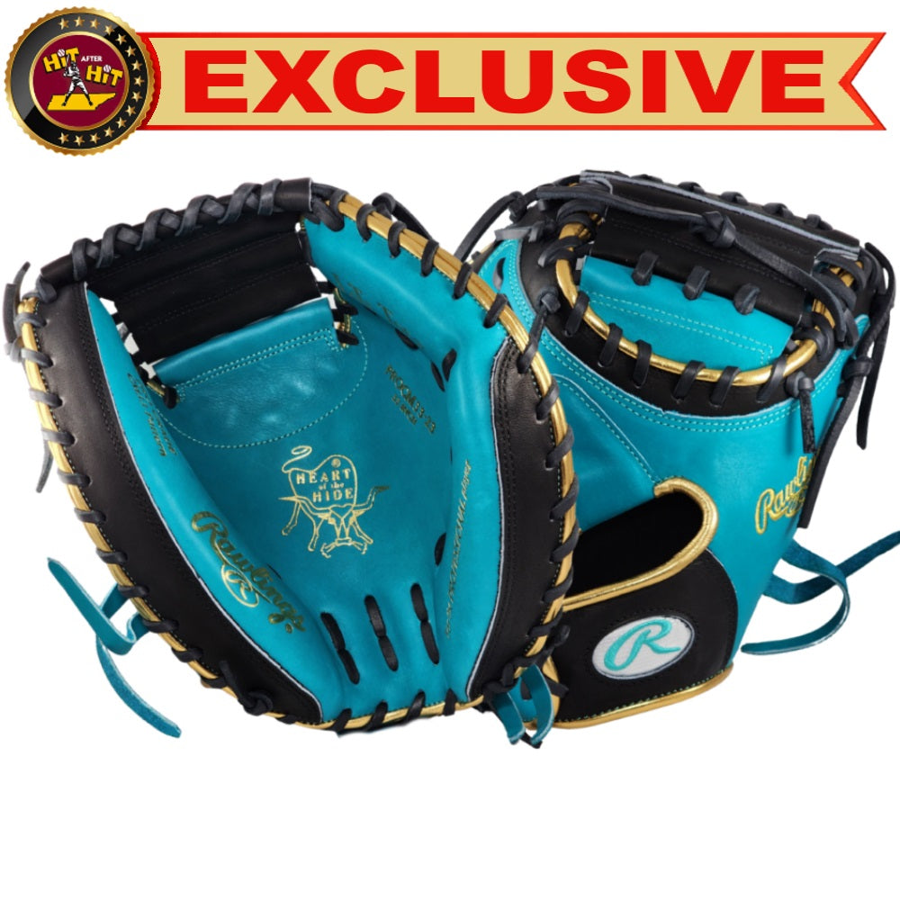 Rawlings Custom 33" PROCM33-23 Heart of the Hide Catchers Mitt: Teal/Black/Gold