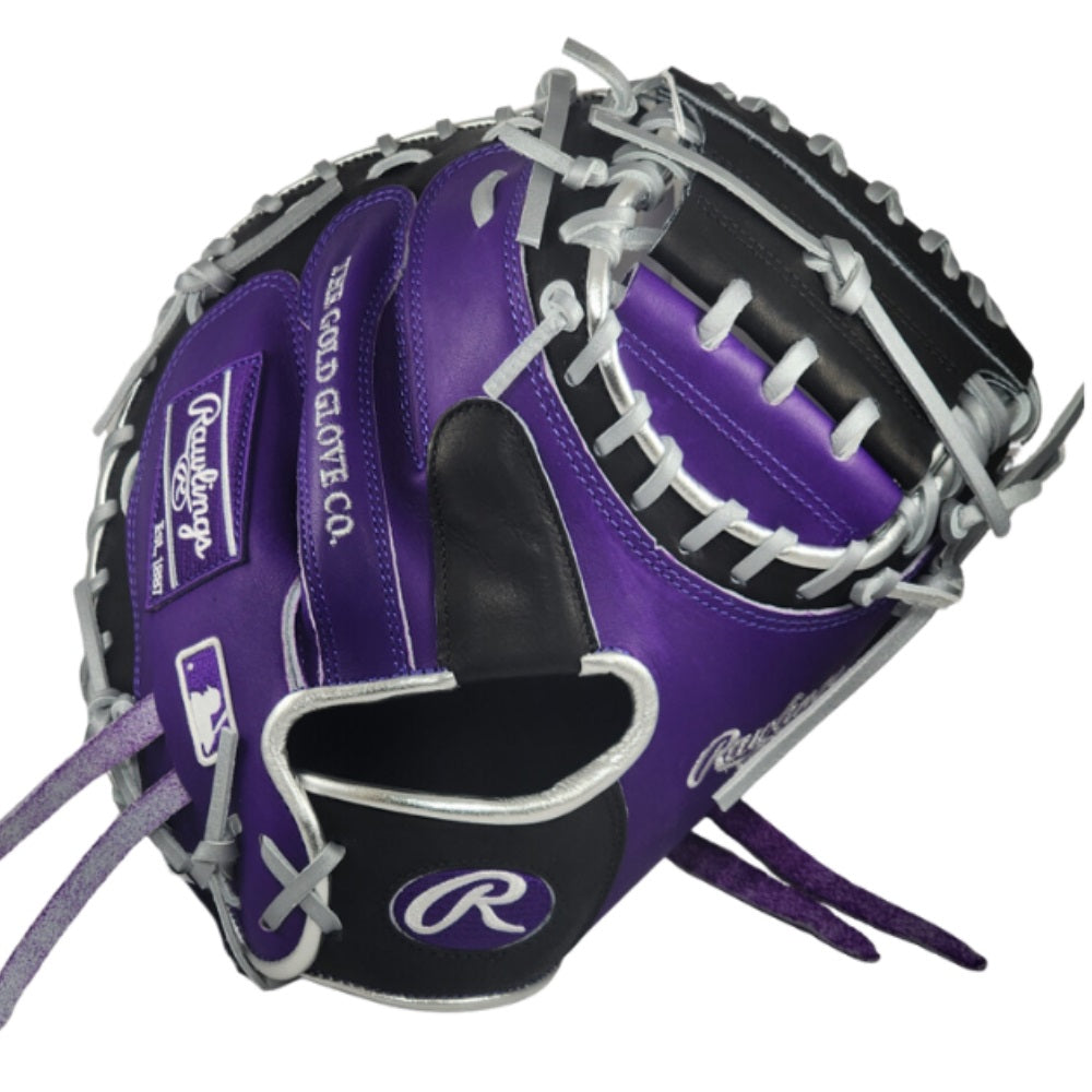 Rawlings Custom 33" PROCM33-23 Heart of the Hide Catchers Mitt: Purple/Black/Silver