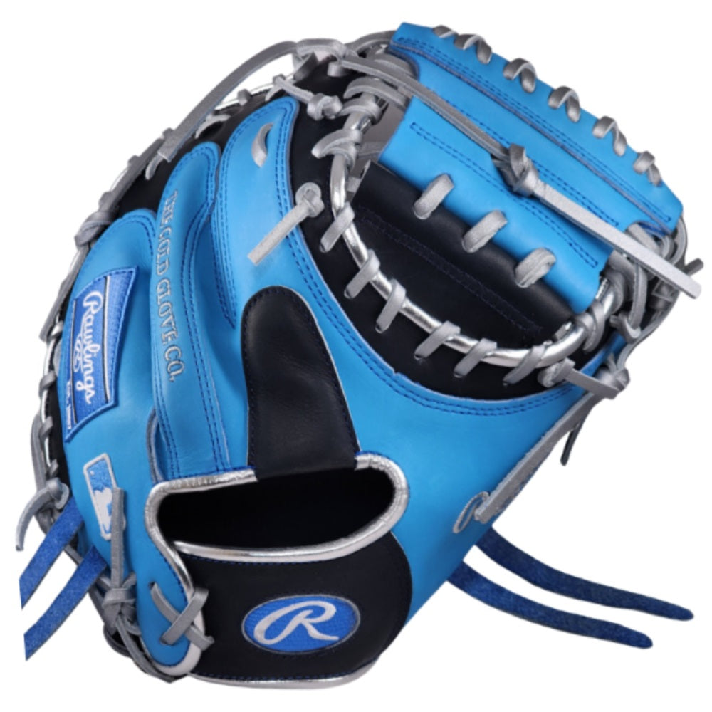Rawlings Custom 33" PROCM33-23 Heart of the Hide Catchers Mitt: Columbia Blue/Navy/Silver