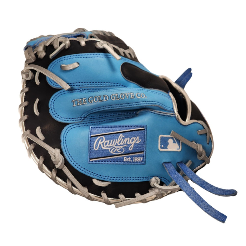 Rawlings Custom 33" PROCM33-23 Heart of the Hide Catchers Mitt: Columbia Blue/Navy/Silver