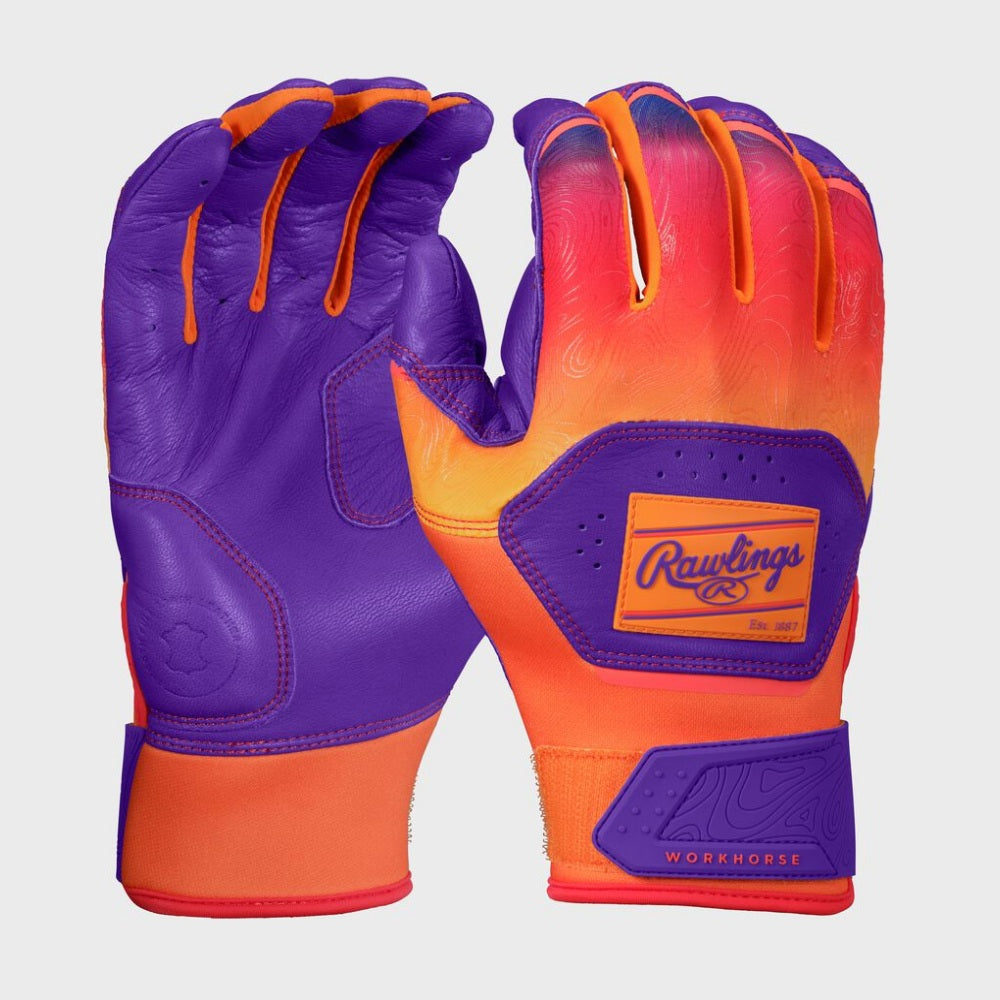 Rawlings Workhorse Adult Purple/Orange Fun Burst Batting Gloves