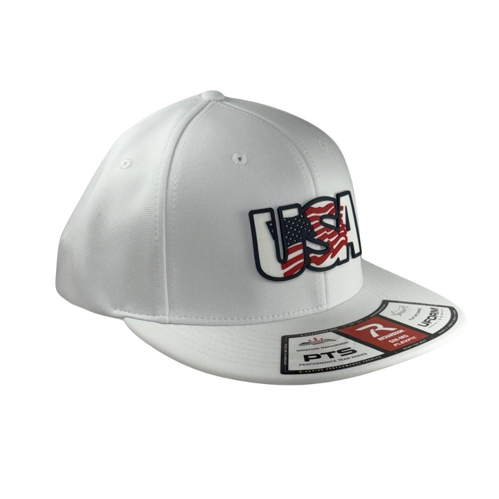 Richardson PTS20 White Flex Fit Cap: USA Rubber Patch