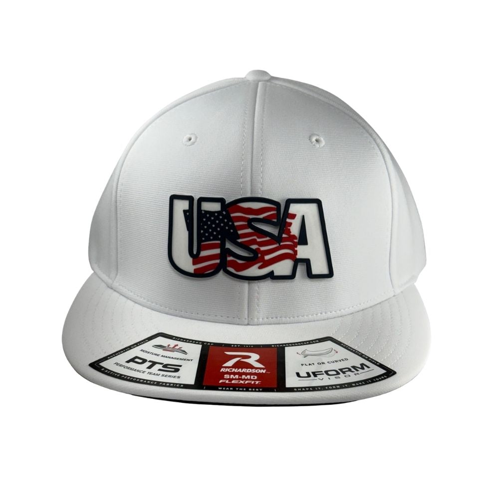 Richardson PTS20 White Flex Fit Cap: USA Rubber Patch