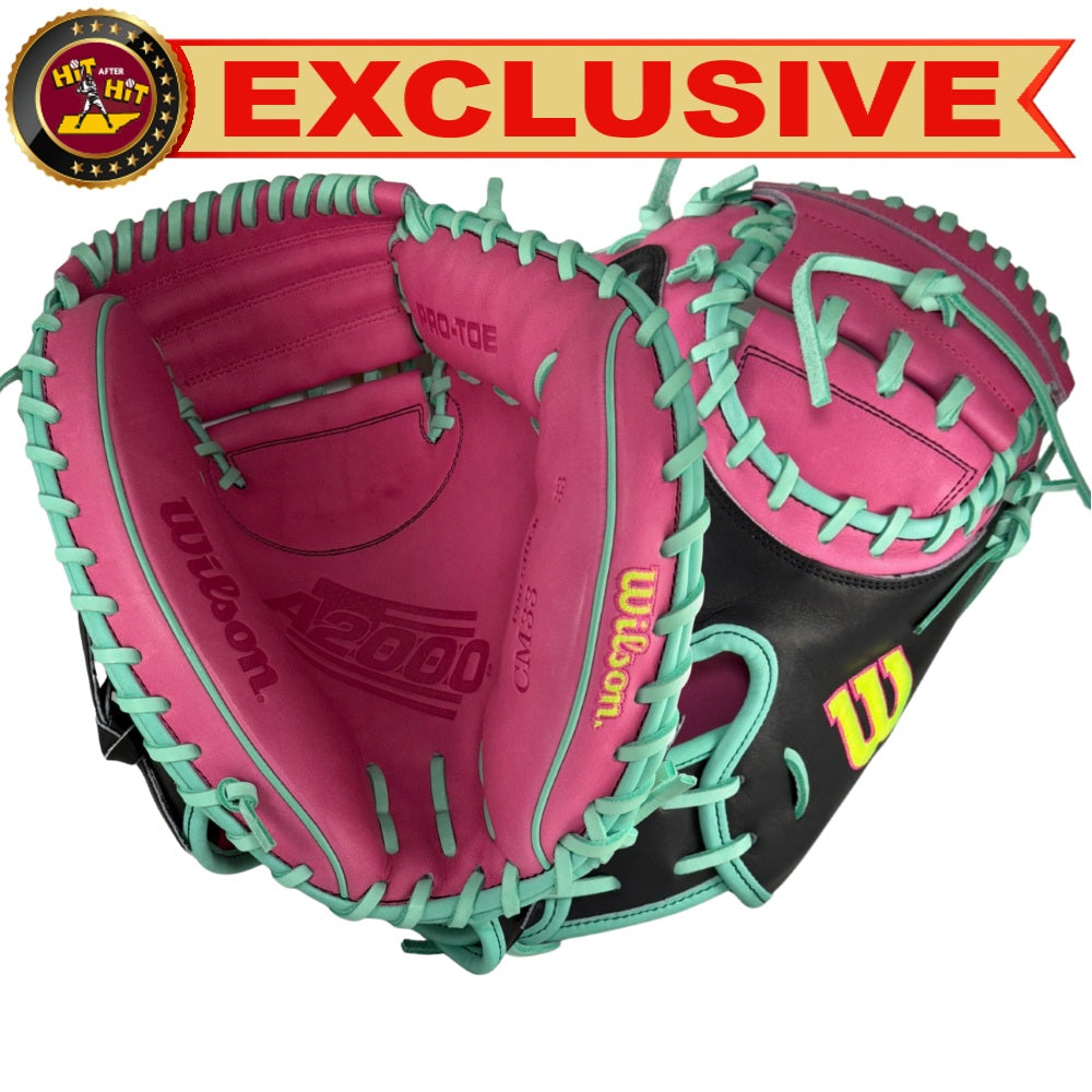 Wilson Custom A2000 Black, Seafoam, and Flamingo Pink CM33 33" Catcher's Mitt