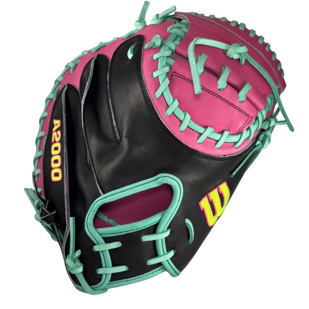 Wilson Custom A2000 Black, Seafoam, and Flamingo Pink CM33 33" Catcher's Mitt