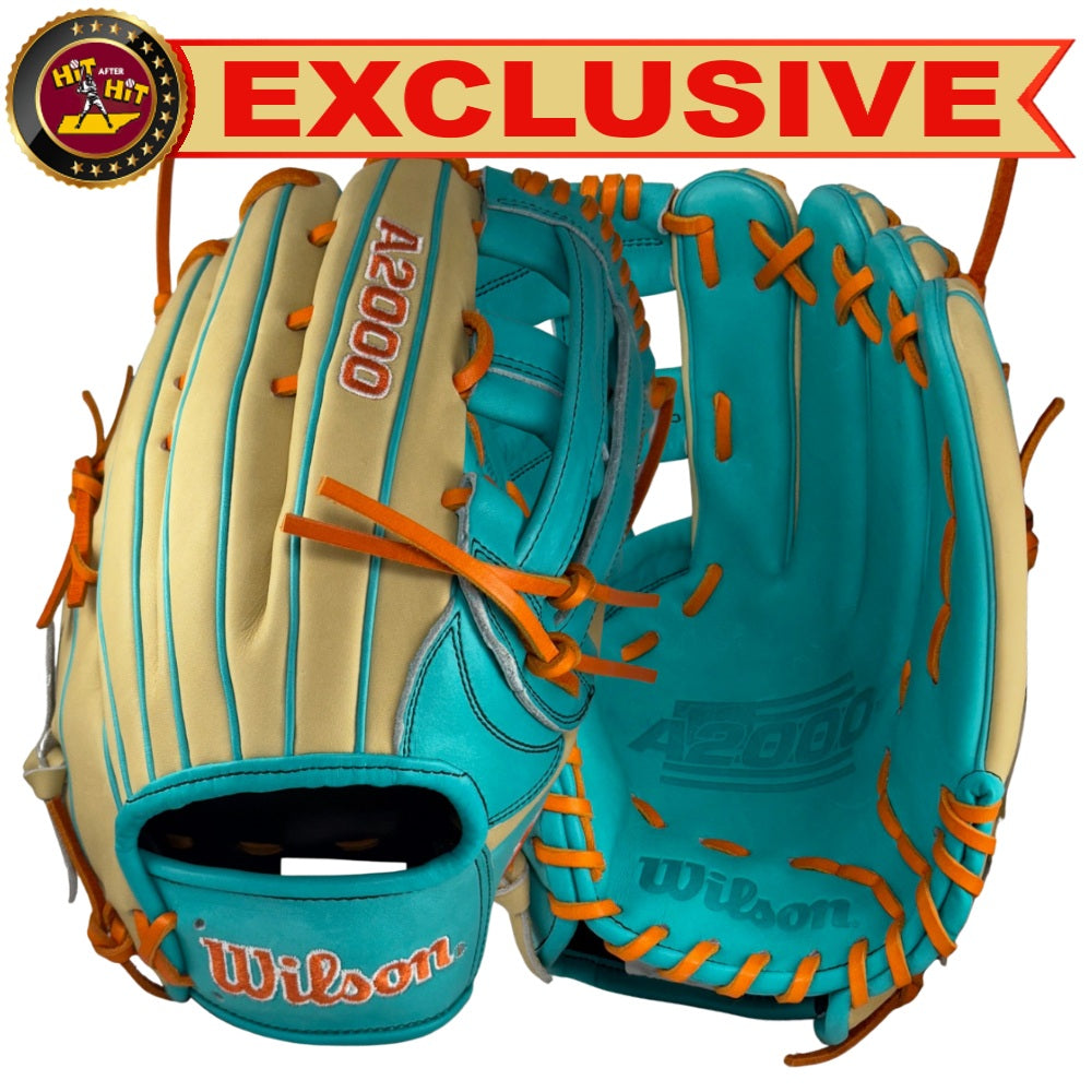 Wilson Custom A2000 1777 Blonde and Teal 12.75" Outfield Glove
