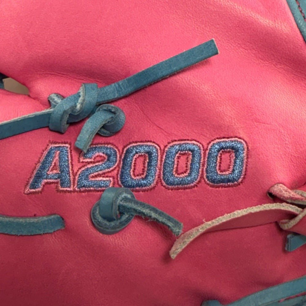 Wilson Custom A2000 1679 Flamingo Pink and Columbia Blue 12.5” Baseball First Base Mitt