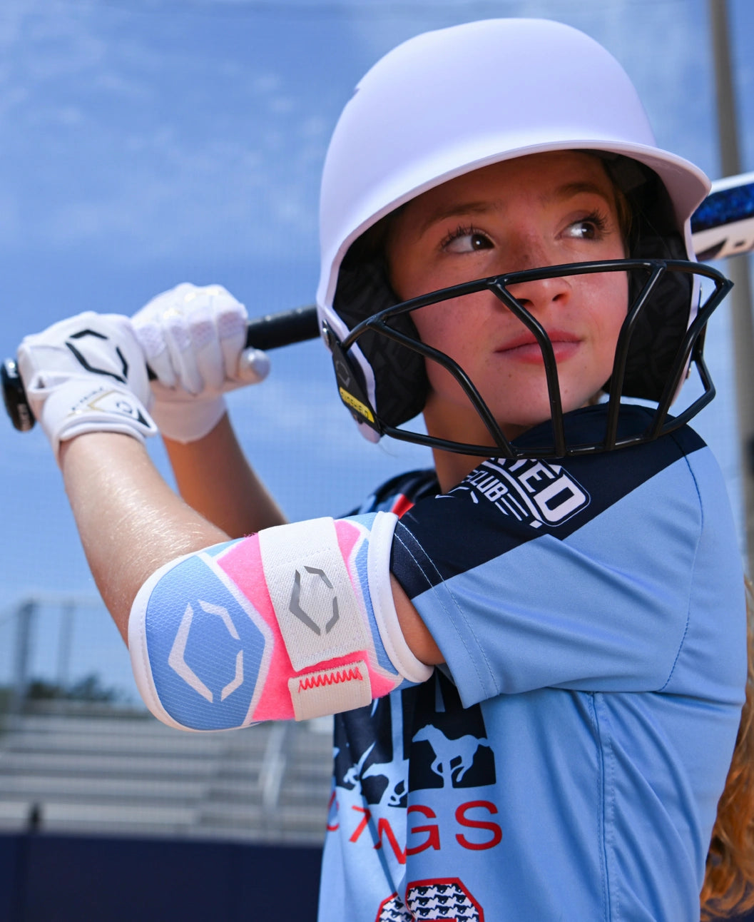 Evoshield SRZ-2 Youth Pink/Victory Blue Batter’s Elbow Guard: WB5764502YH