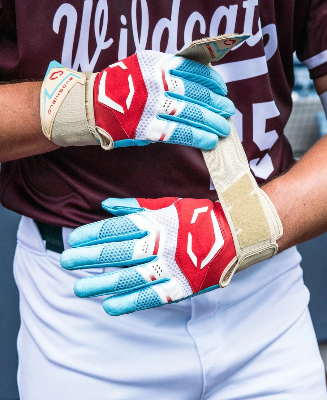 EvoShield Adult X-SRZ™ Red, White & Ice Carbyne Batting Gloves With Strap: WB5777901