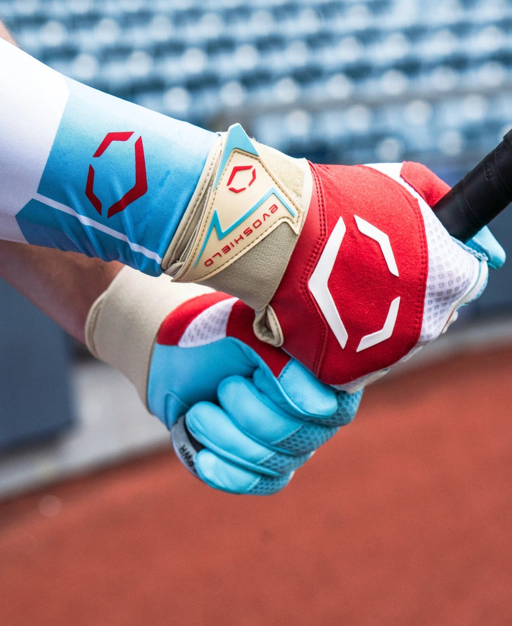 EvoShield Adult X-SRZ™ Red, White & Ice Carbyne Batting Gloves With Strap: WB5777901