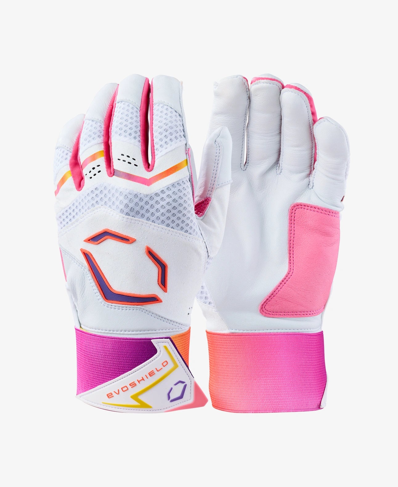 EvoShield Youth X-SRZ™ White, Orange, Purple Carbyne Batting Gloves With Strap: WBR00051001