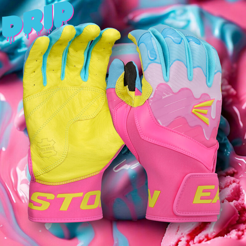 Easton Youth Walk-Off Ethos Drip Batting Gloves: Columbia Blue/Pink