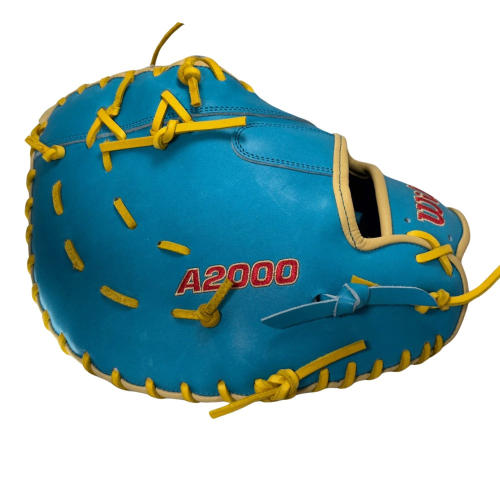 Wilson Custom A2000 1617 Tropical Blue and Blonde 12.5” Baseball First Base Mitt