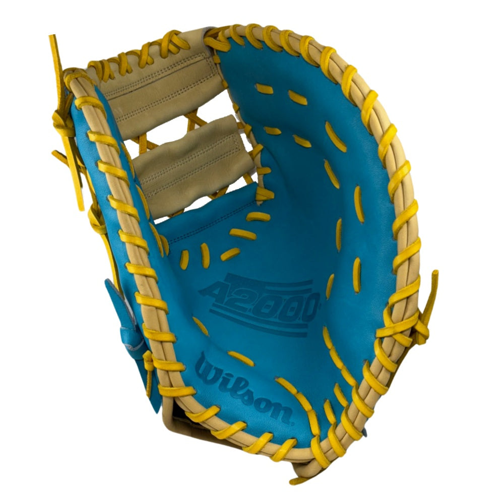 Wilson Custom A2000 1617 Tropical Blue and Blonde 12.5” Baseball First Base Mitt