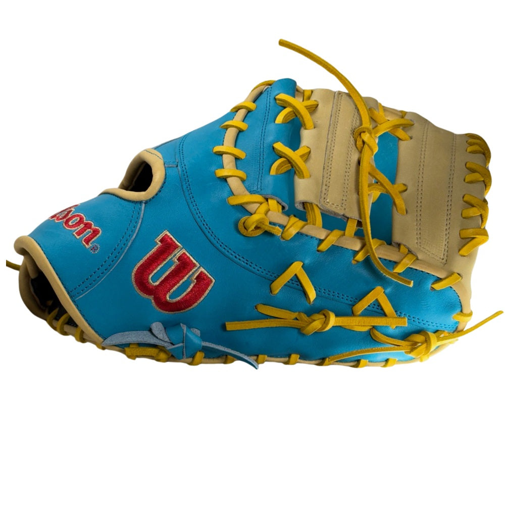 Wilson Custom A2000 1617 Tropical Blue and Blonde 12.5” Baseball First Base Mitt