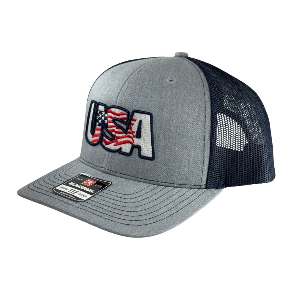 Richardson 112 Heather Gray/Navy Adjustable Cap: USA Logo