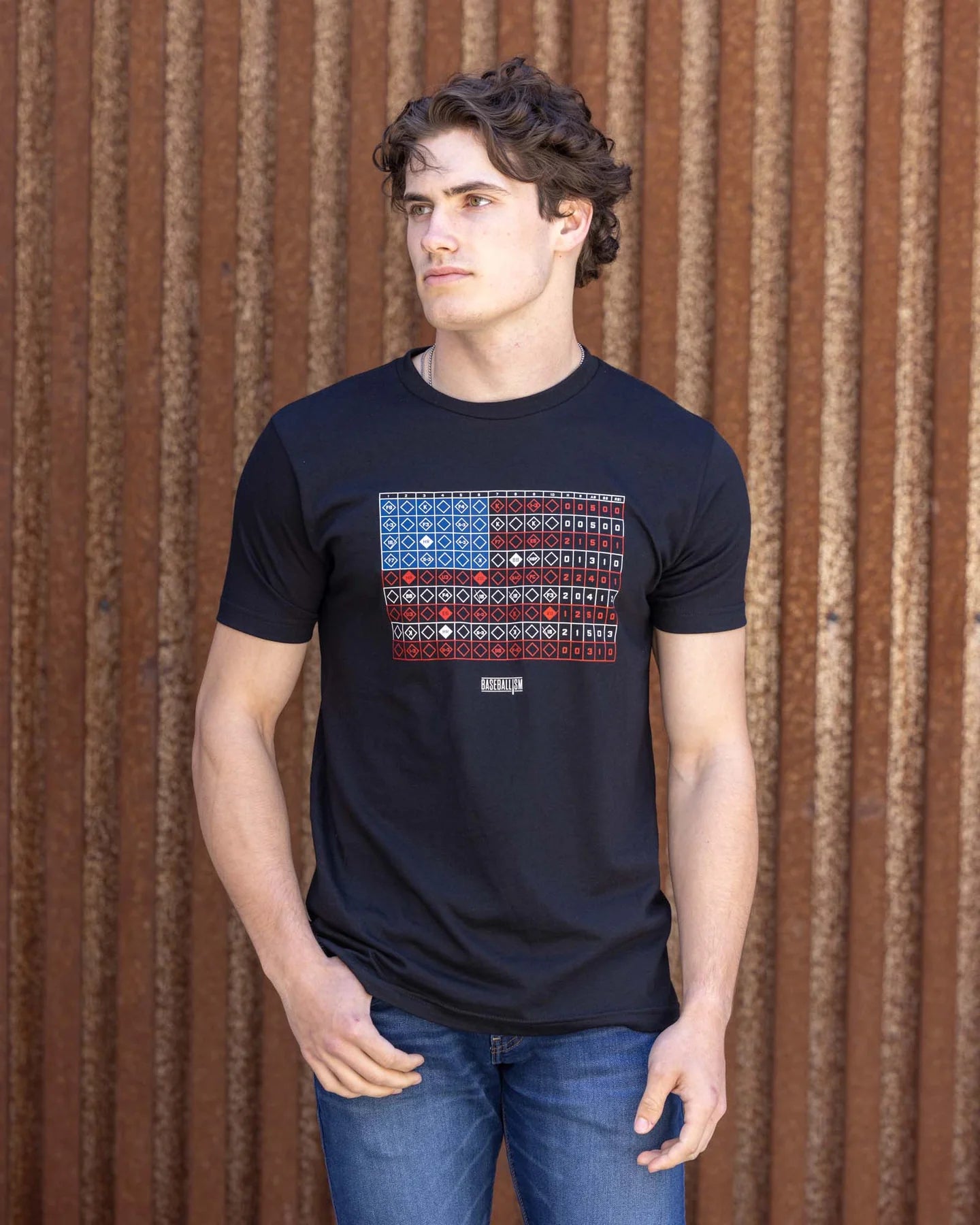 Baseballism Scorebook Flag T-Shirt (Men's)